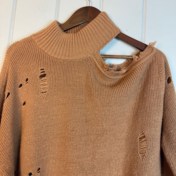 Revolve Lovers + Friends Arlington Sweater Distressed Camel Destroyed Blogger M - Picture 9 of 16